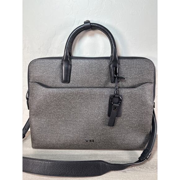 Tumi Handbags - Tumi Stanton Anita Porfolio Briefcase Messenger Bag in Grey Black Shoulder Strap
